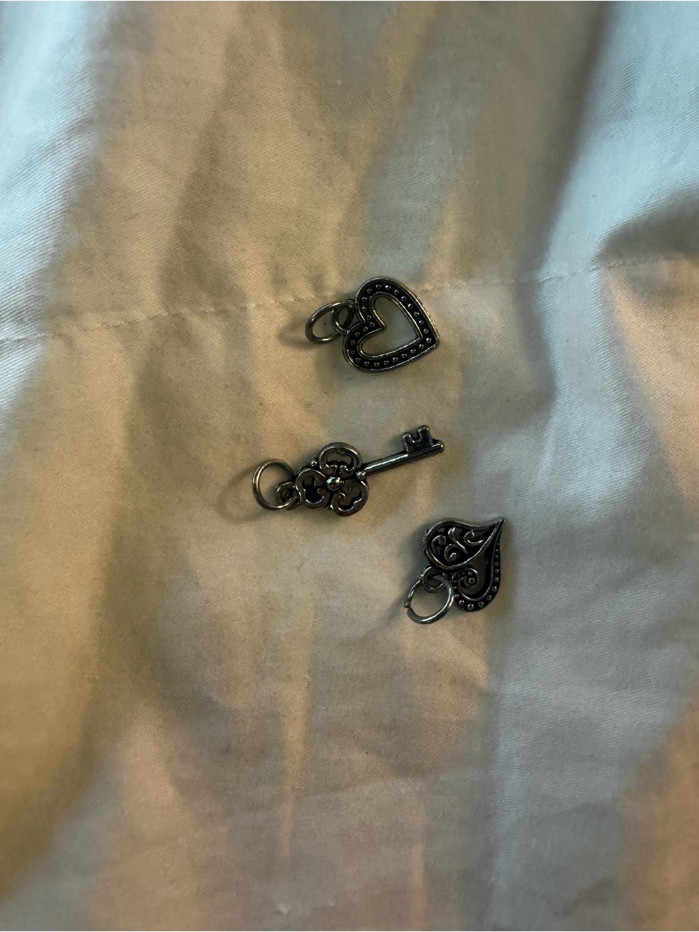 Silver Heart, Key & Spade Charm Set for Women